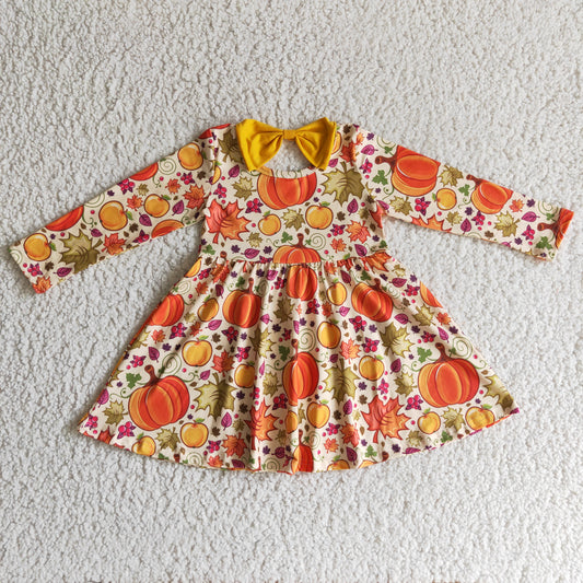 Fall Pumpkin Flowers Girls Dress