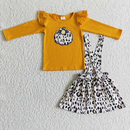 Embroidered Pumpkin Leopard Girls Dress