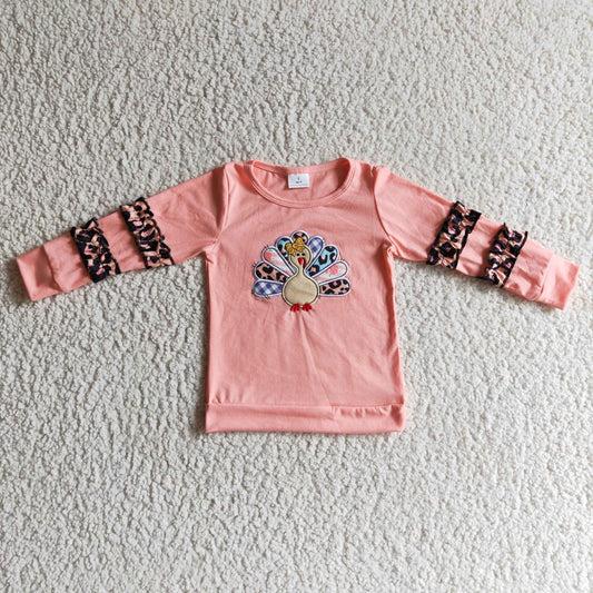 Pink Embroidered Turkey Leopard Shirt