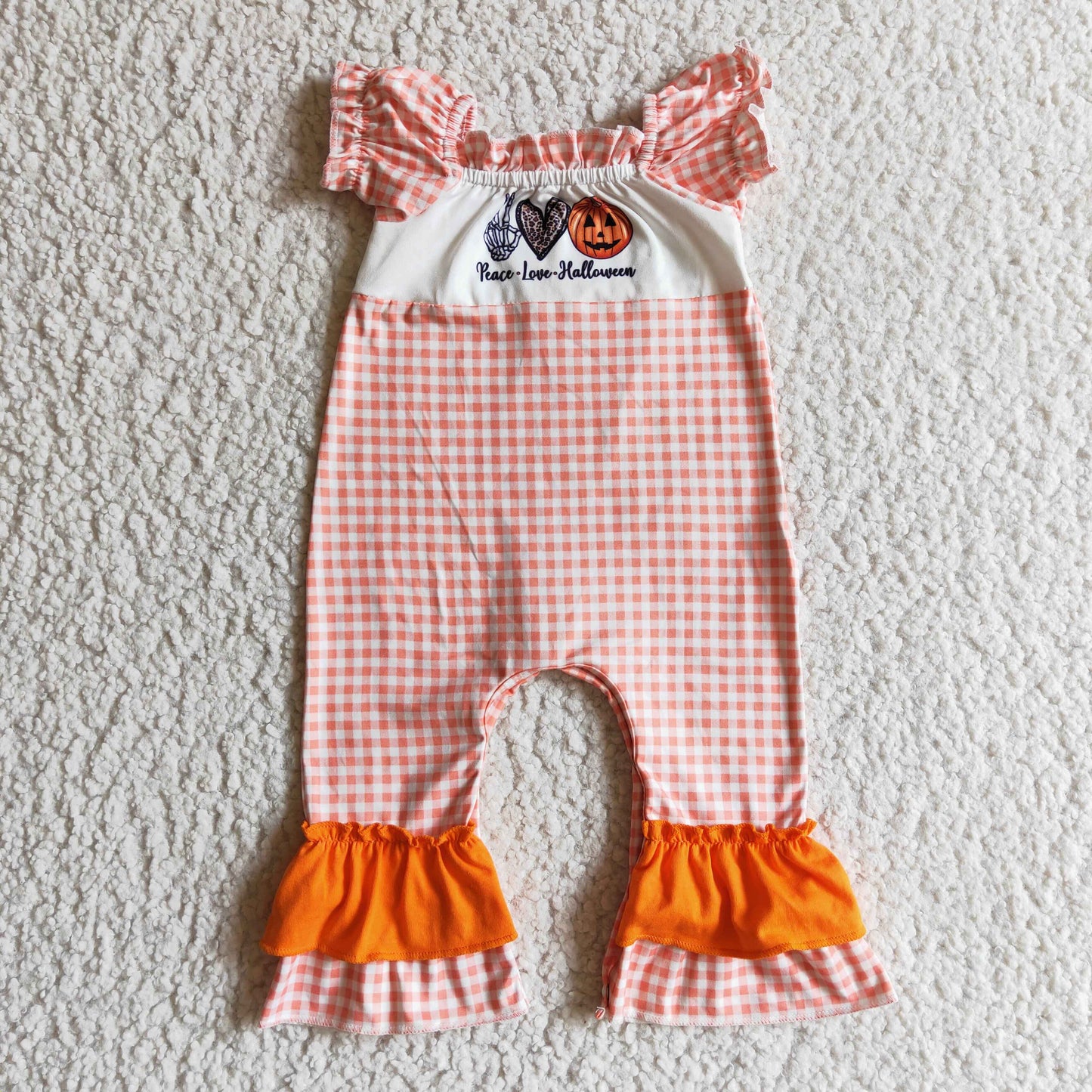 Halloween Pink Plaid Pumpkin Girls Romper