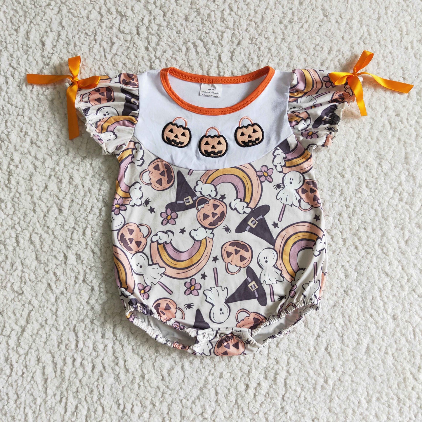 Halloween Pumpkin Embroidery Romper