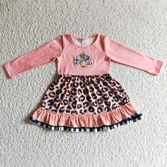 Thanksgiving Pink Turkey Leopard Dress