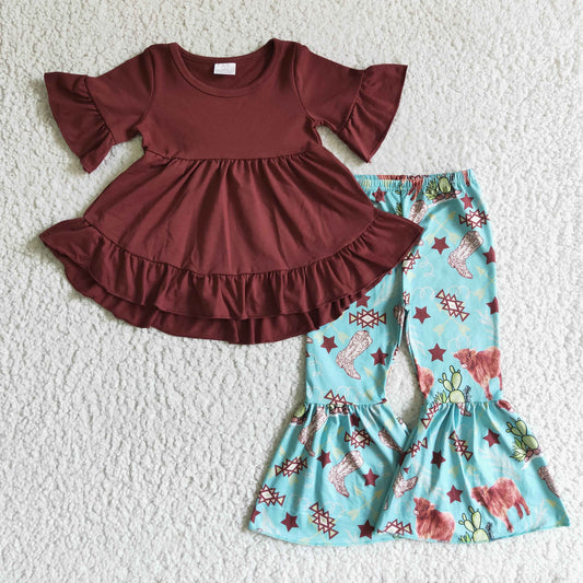 Brown Ruffle Cow Bell Pants
