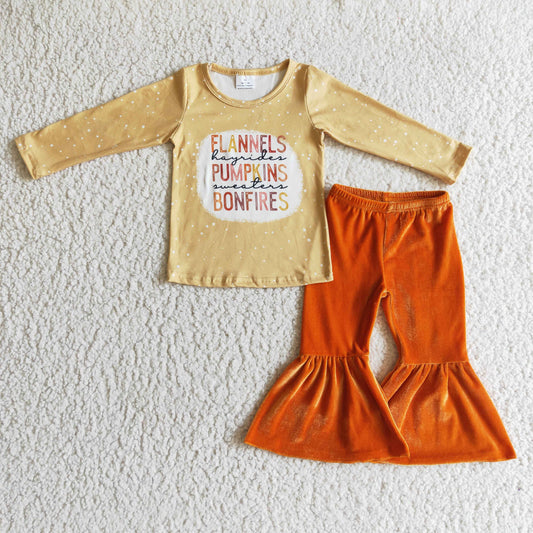 Pumpkin Orange Gold Velvet Girls Set