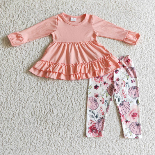 Fall Pink Flower Pumpkin Girls Outfits