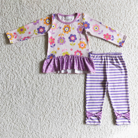 Purple Flower Stripe Girls Set