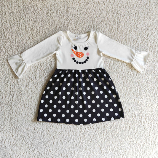 Christmas Snowman Polka Dots Girls Dress