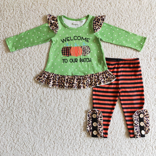 Pumpkin Leopard Ruffle Girls Set
