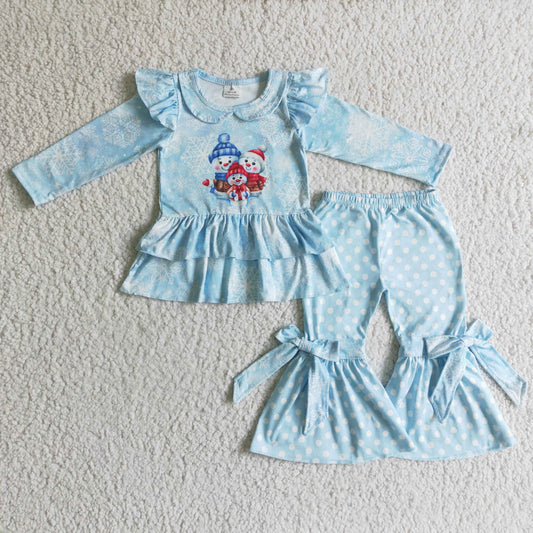 Christmas Blue Cute Snowman Girls Set