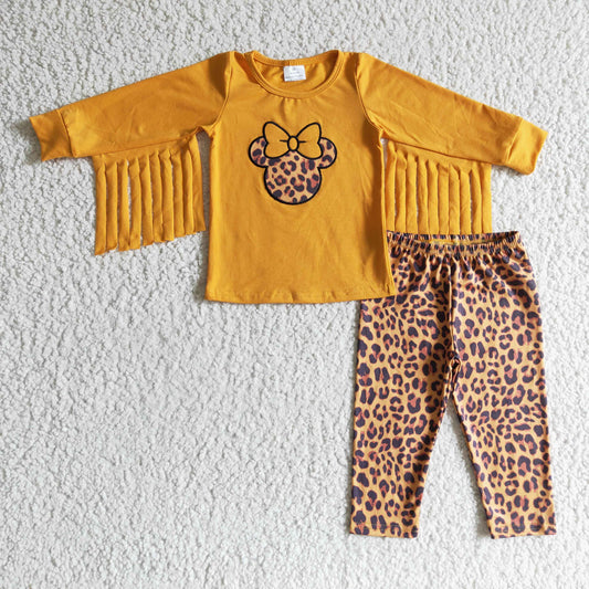 Fall Outfits Leopard Embroidery Girls Set