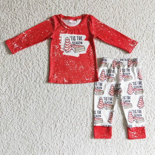 Christmas Red Cake Long Sleeve Suit Girls Set
