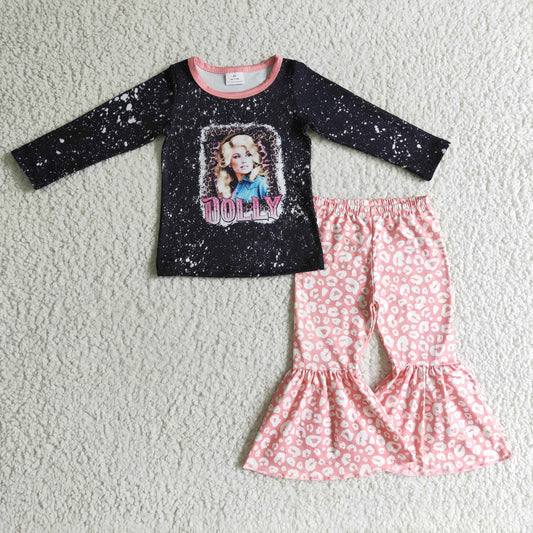 Black Cartoon Pink Girls Set