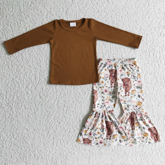 Fall Outfits Brown Top Highcow Bell Pants Girls Set