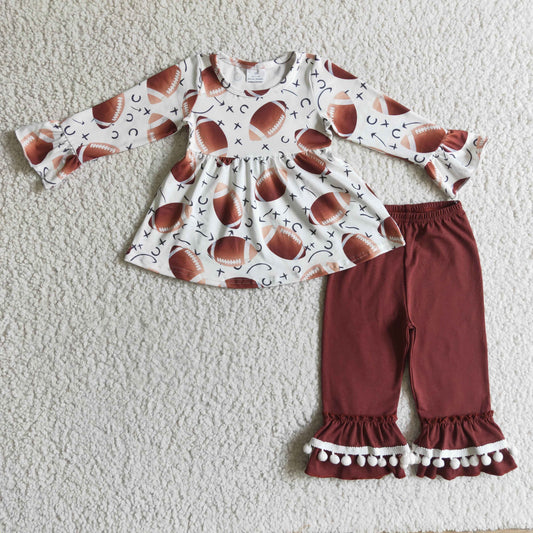 Brown Baseball Long Sleeve Suit Girls Set
