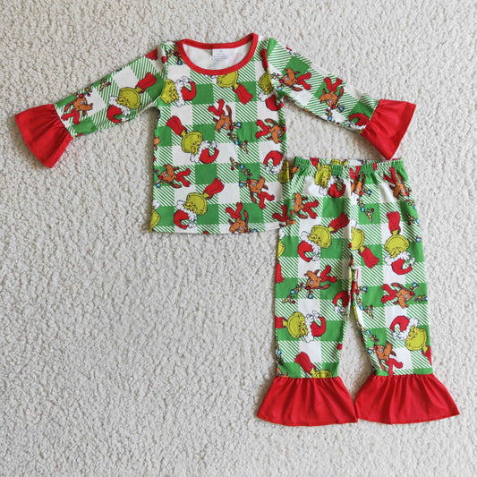 Christmas Green Cartoon Ruffle Pajamas