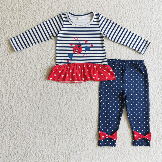 Fall Outfits LadybugStriped Dots Girls Set