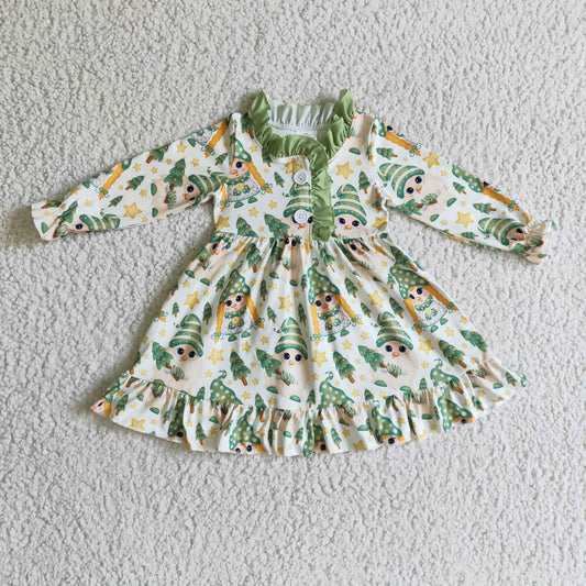 Christmas Green Ruffle Girls Dress