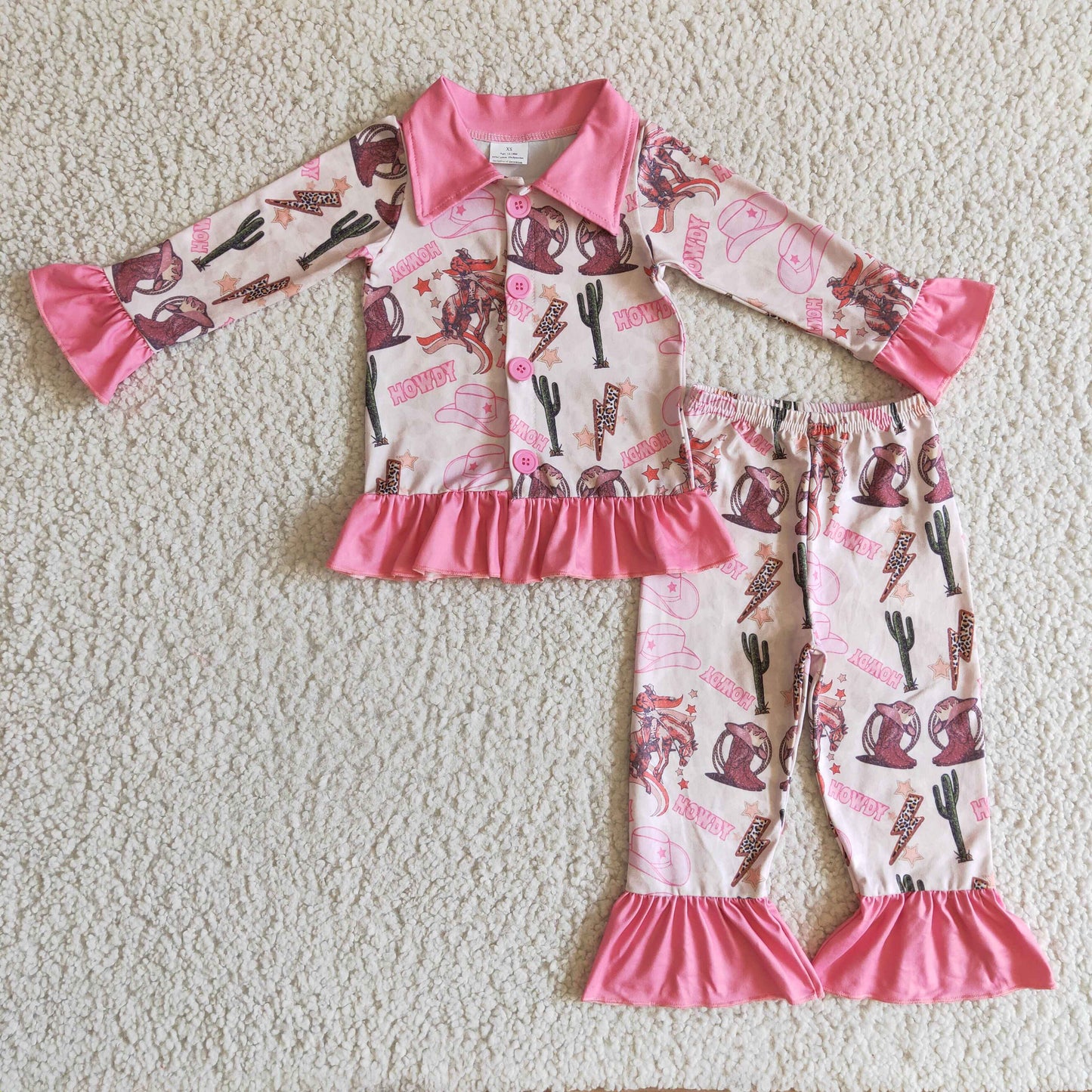 Pink Cowboy Cactus Girls Pajamas