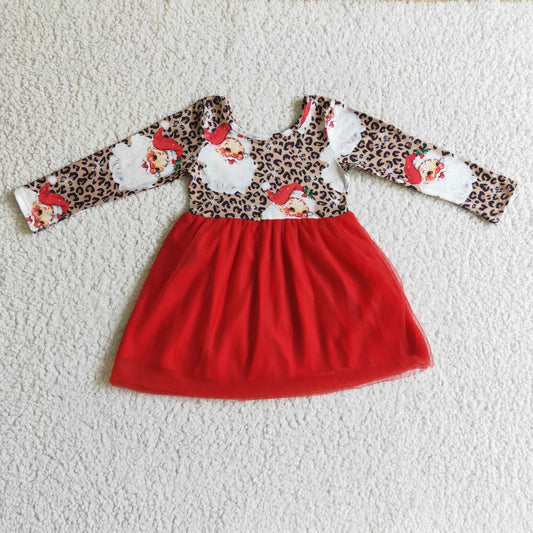 Christmas Red Leopard Santa Girls Tutu Dress