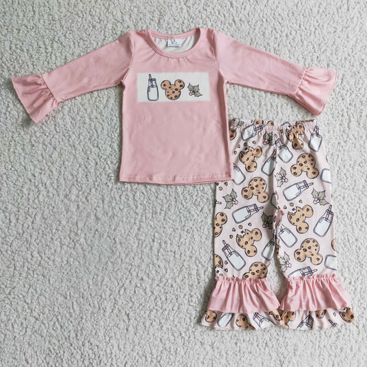 Pink Cartoon Ruffle Girls Set