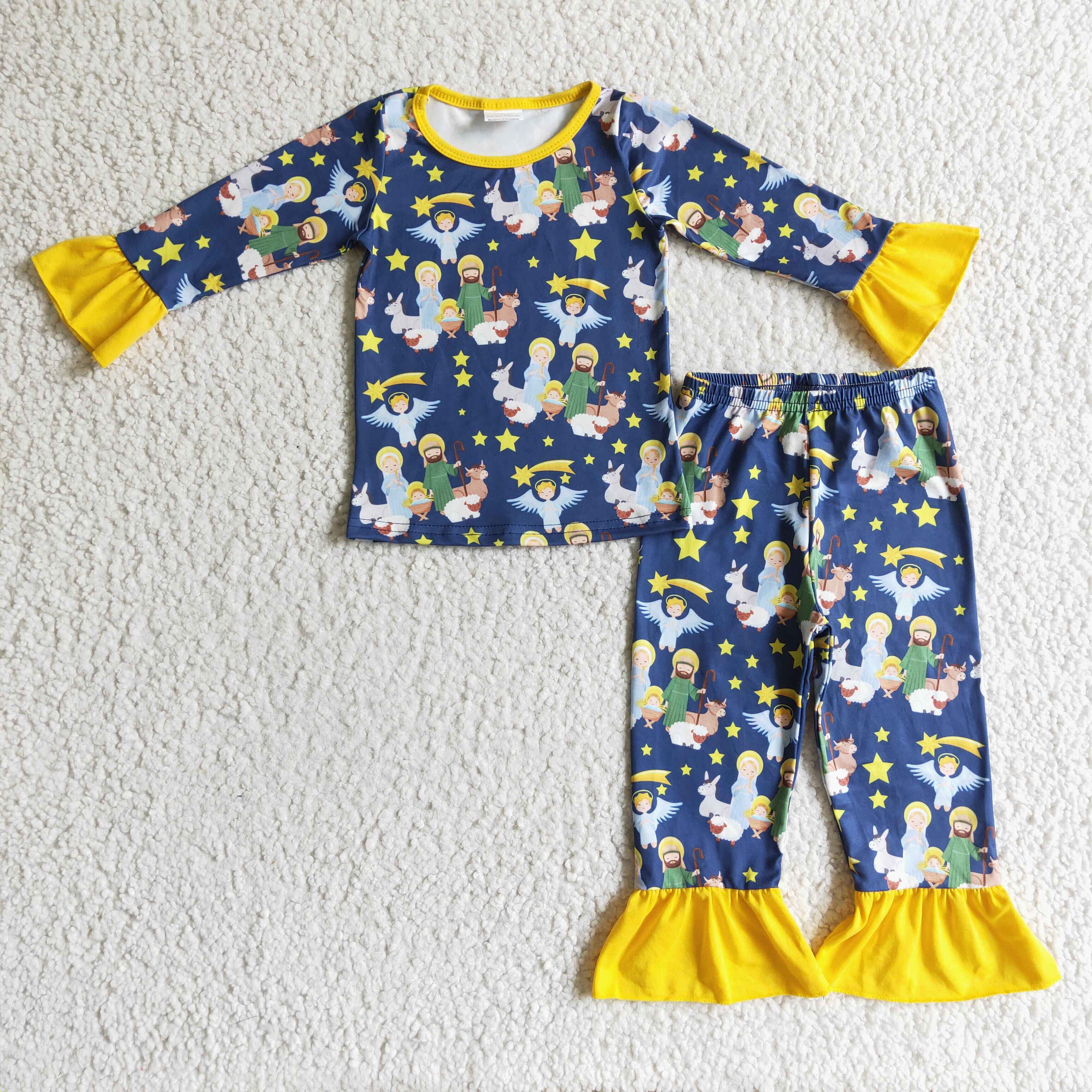 Yellow Cartoon Ruffles Yellow Cartoon Cartoon Ruffle Girls Paj – SUTUTU03