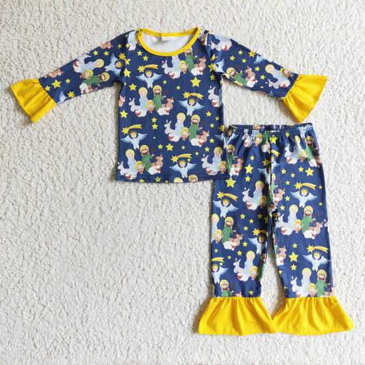 Yellow Cartoon Cartoon Ruffle Girls Paj