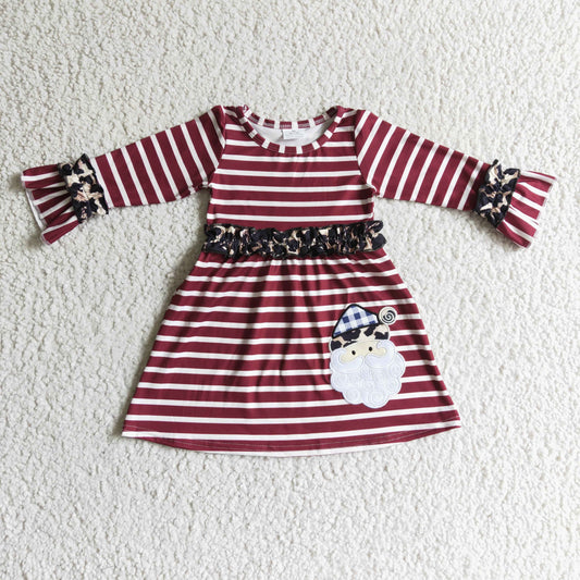 Christmas Embroidery Santa Stripe Girls Dress