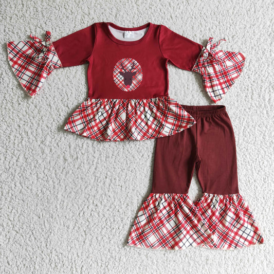 Christmas Deer Girls Outfits With Bow
