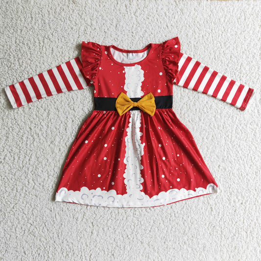 Christmas Red Stripe With Bow Girls Dress