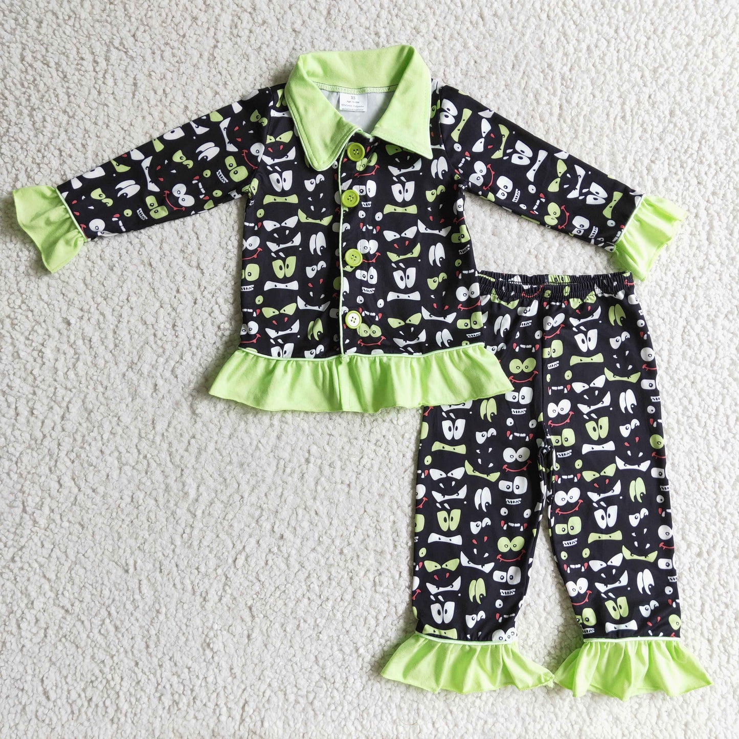 Christmas Green Cartoon Girls Pajamas