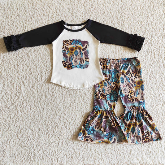 Cow Black ruffle Bell Pants