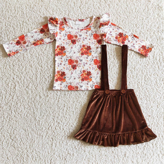 Flower Ruffle Velvet Skirt Gilr‘s Outfits