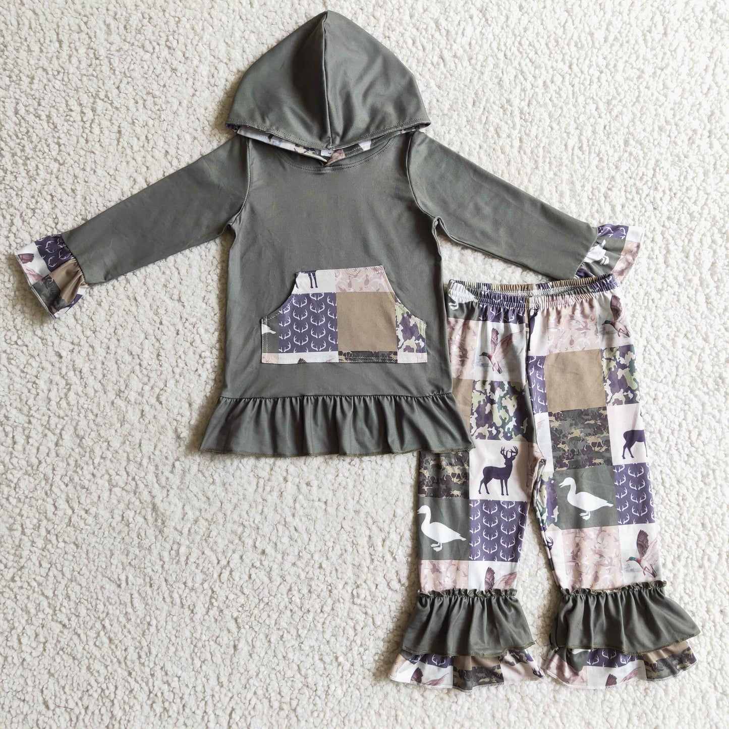 Green Deer Ruffle Jogger Outfit