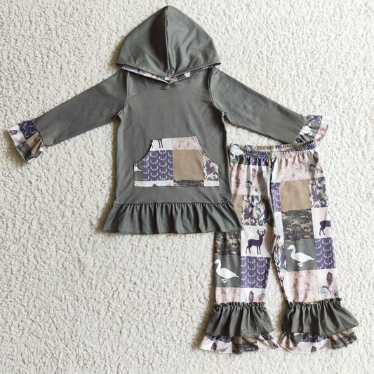 Green Deer Ruffle Jogger Outfit