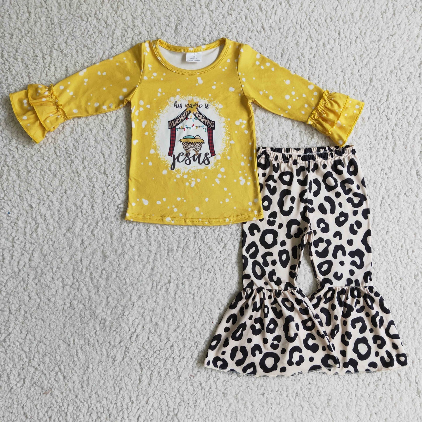 Yellow Cartoon Leopard Girls Set