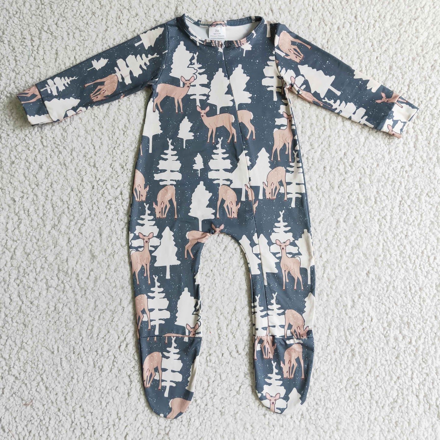 Deer Tree Romper With zipper