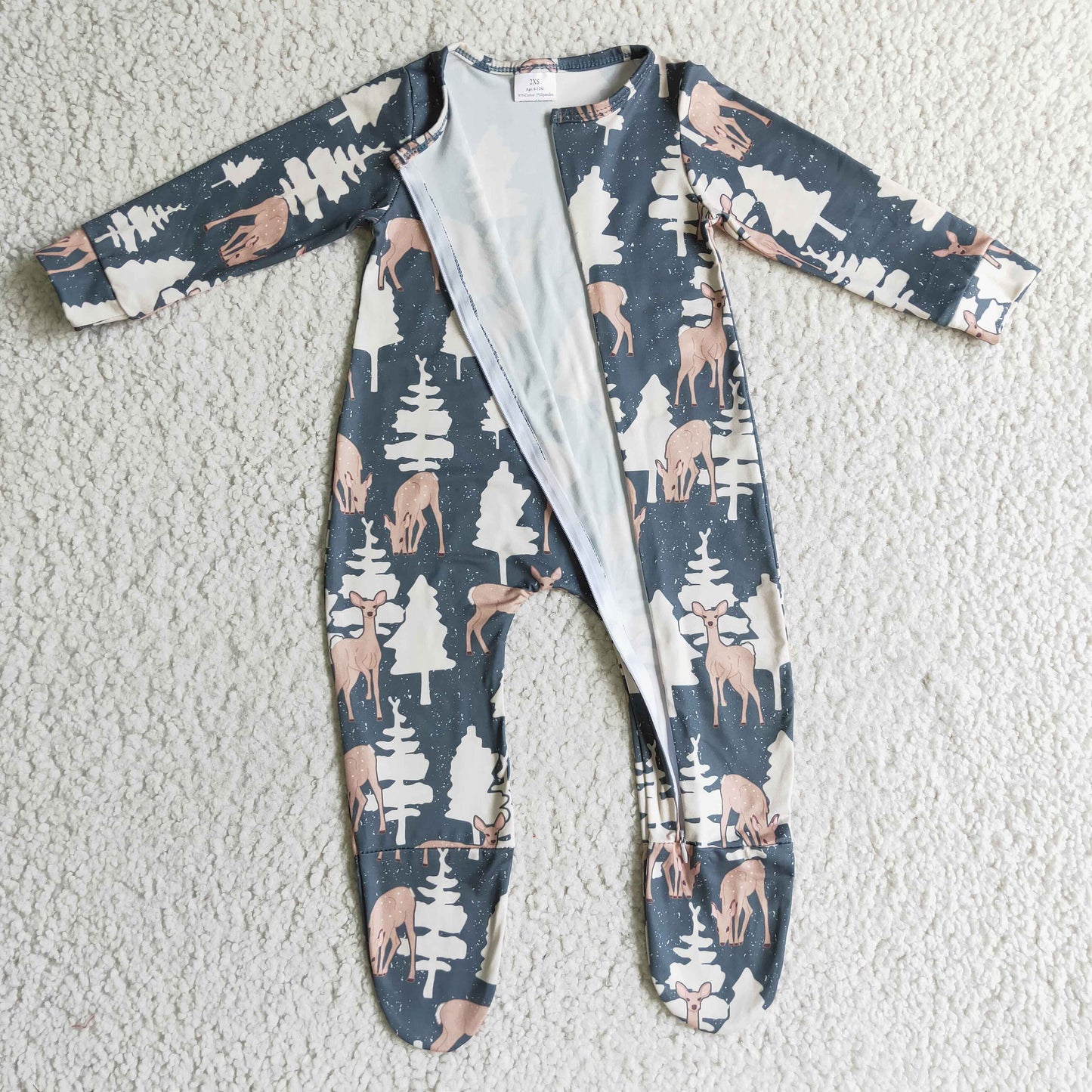 Deer Tree Romper With zipper