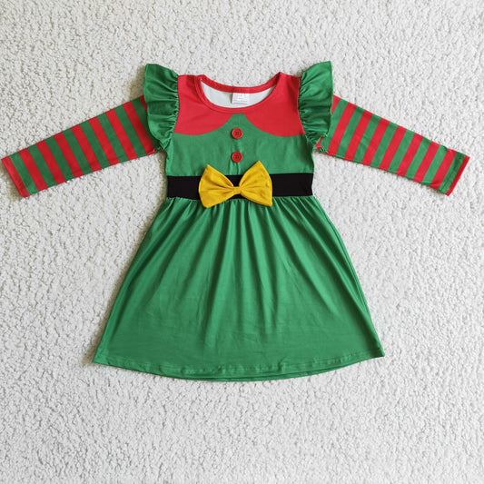 Christmas Red Green Stripe Girls Dress