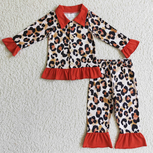 Red Leopard Button Girls Pajamas