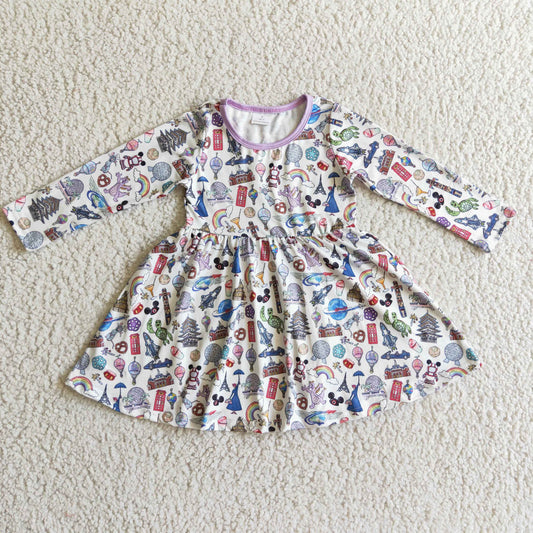 Purple Rainbow Cartoon Girls Dress