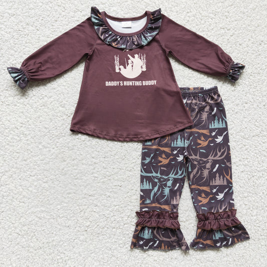Brown Long Sleeve Ruffle Girls Set