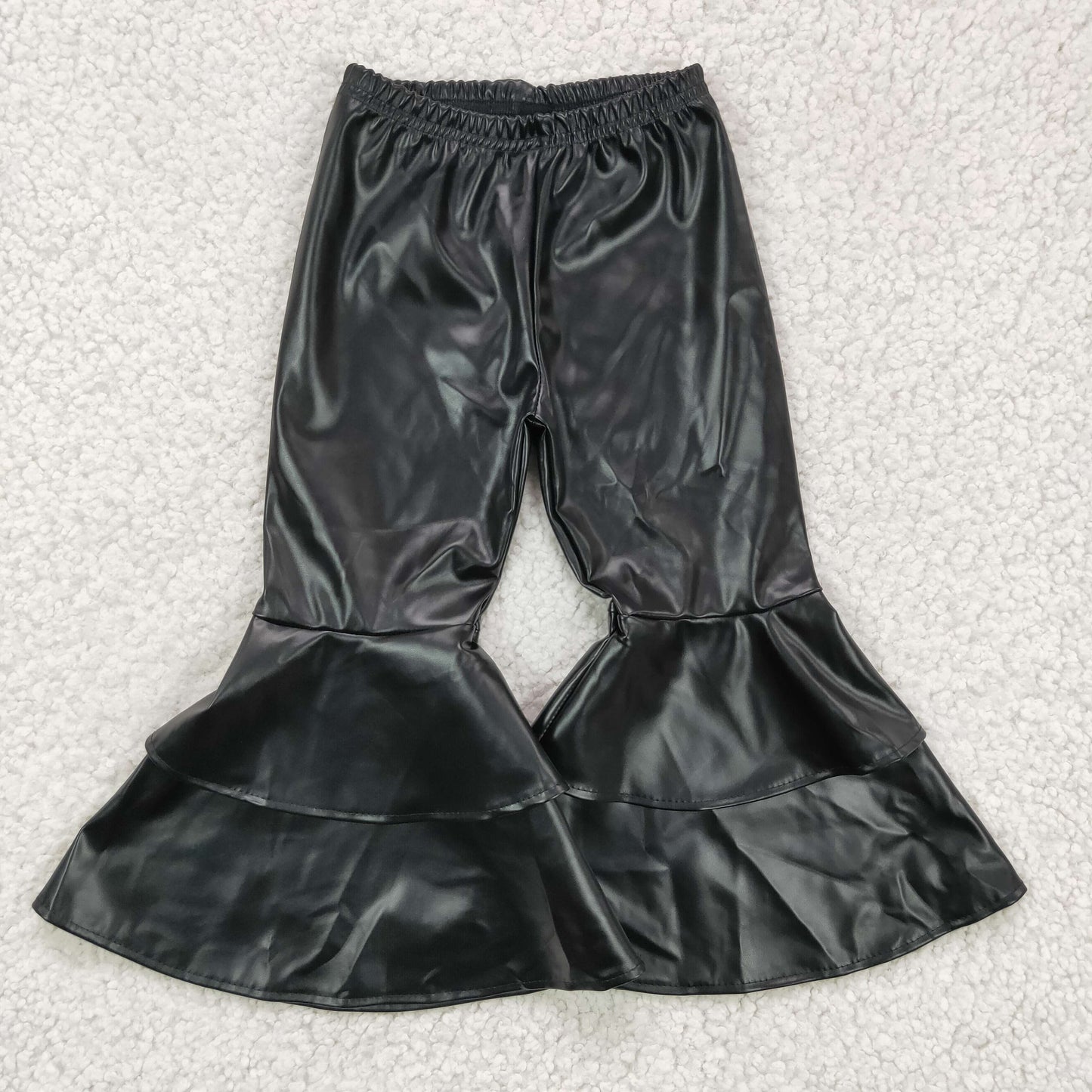 Black leather Girls Bell Bottom