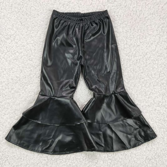Black leather Girls Bell Bottom