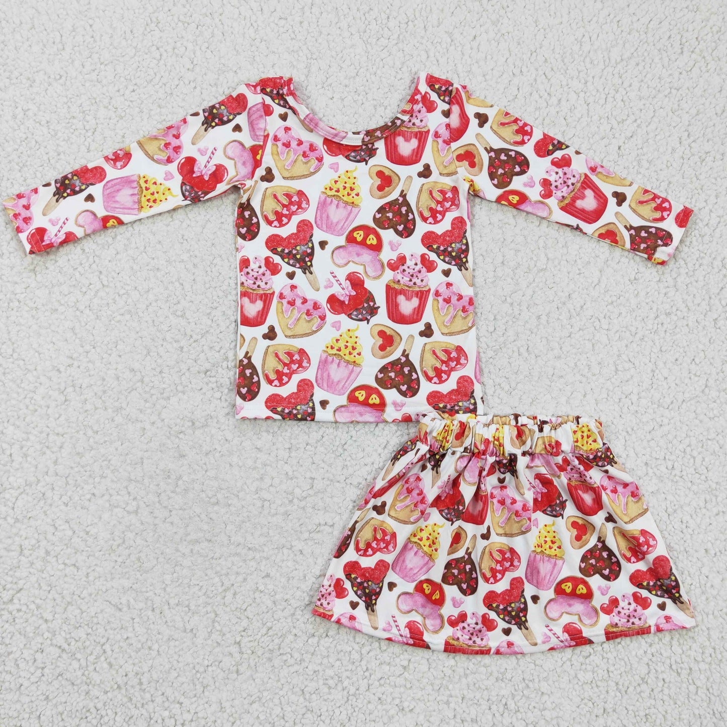 Valentine's Day Red Cartoon +Skirt Girls Summer Set