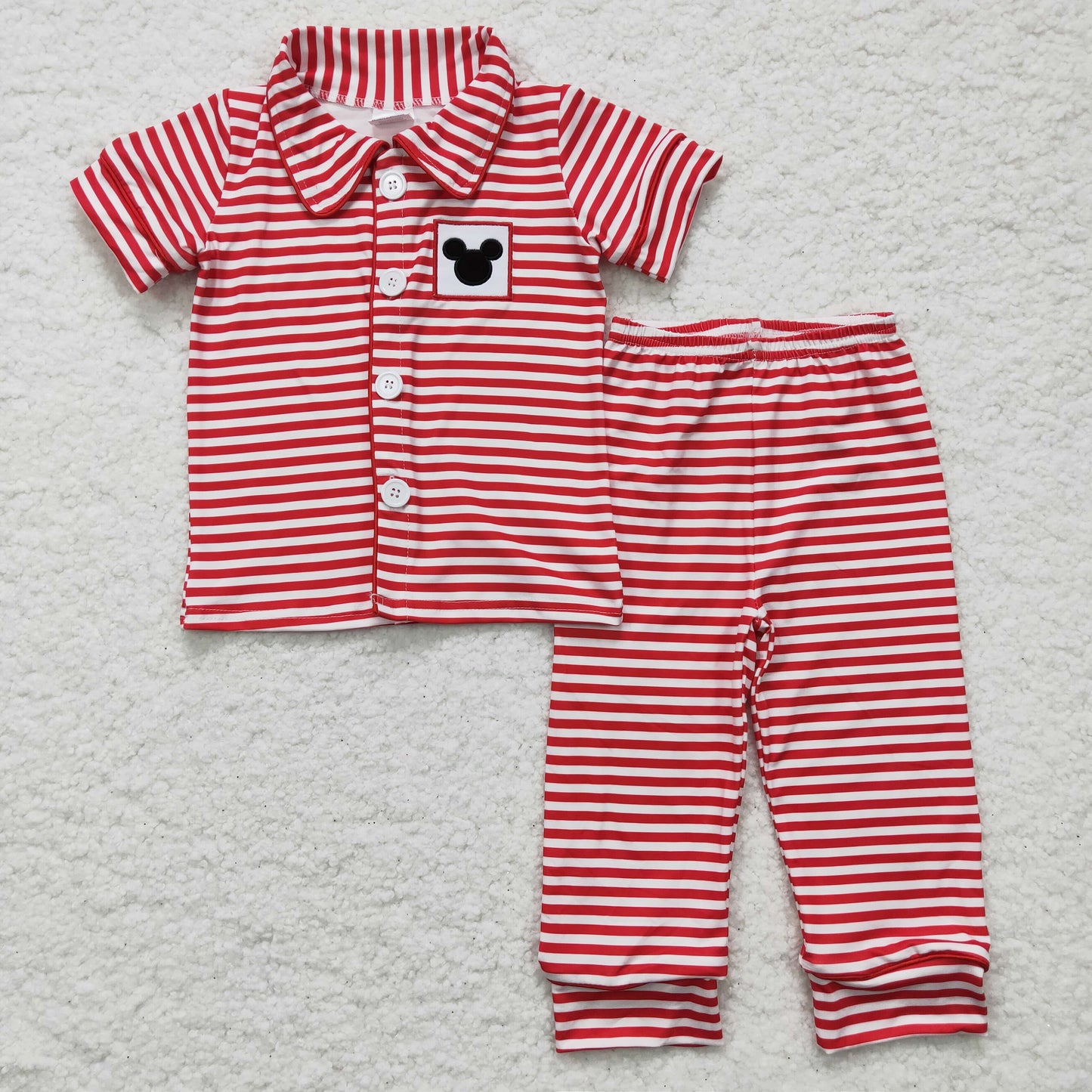 Red Striped Embroidery Cartoon Paj