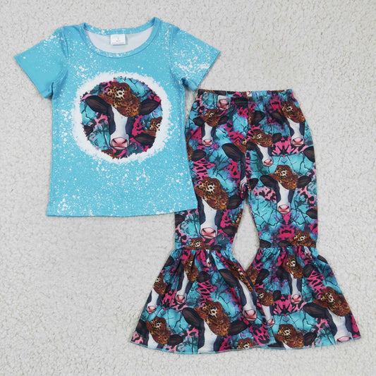 Blue Cow With Hat Leopard Girls Set