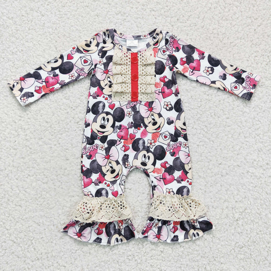 Valentine's Day Cartoon With Lace Baby long Romper