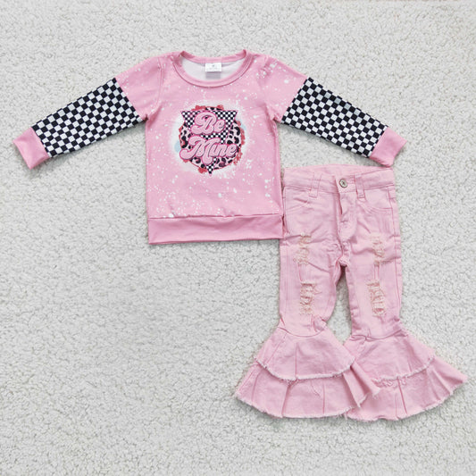 Pink Black And White Grid Shirt + Pink Jeans