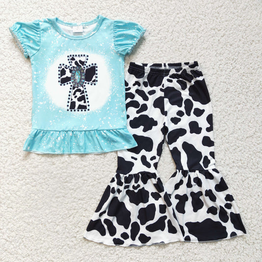 Blue Cross Bell Pants Girls Set