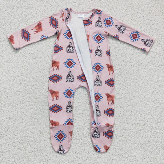 Western Cow Baby Romper With zipper